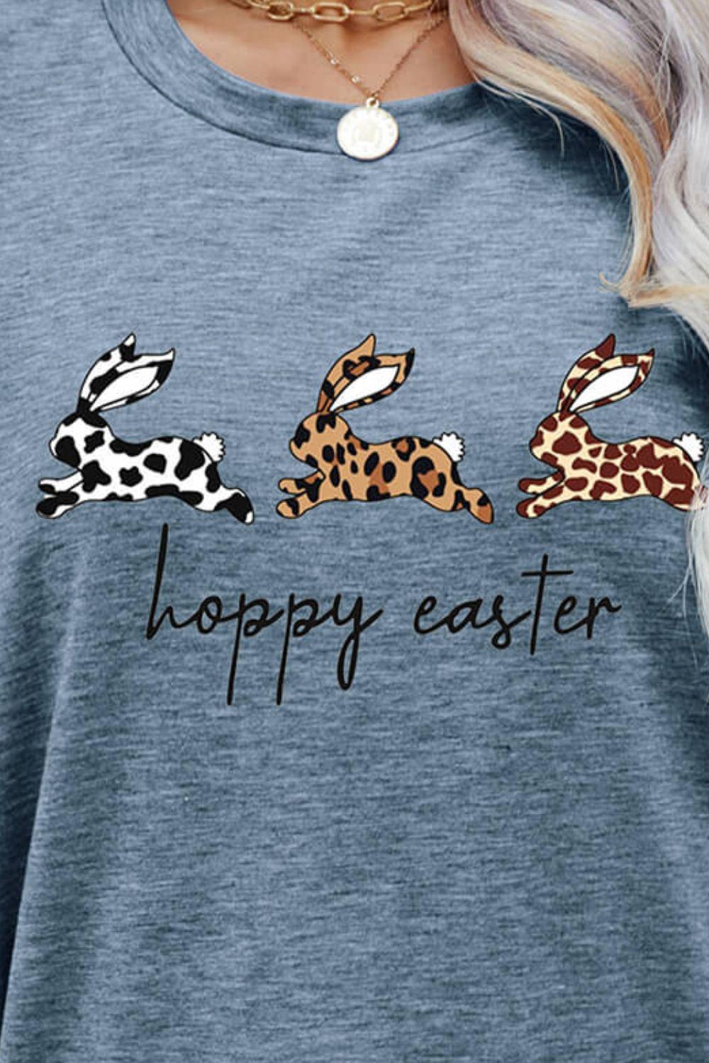 HOPPY EASTER Bunny Graphic Tee Shirt BLUE ZONE PLANET