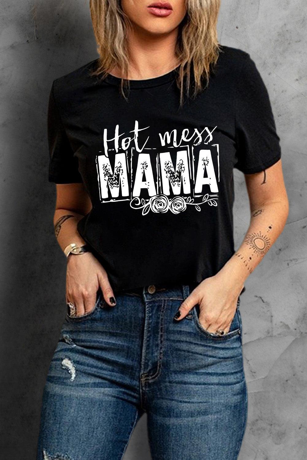 HOT MESS MAMA Graphic Round Neck Tee BLUE ZONE PLANET