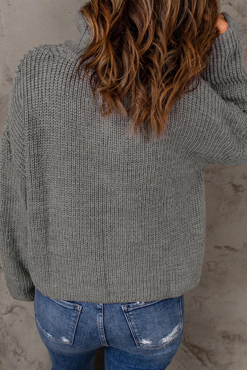 Half Zip Rib-Knit Dropped Shoulder Sweater BLUE ZONE PLANET
