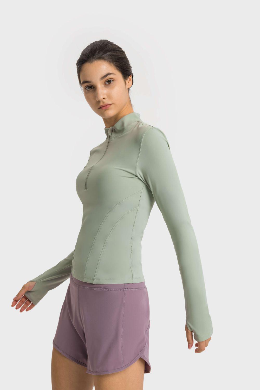 Half Zip Thumbhole Sleeve Sports Top BLUE ZONE PLANET