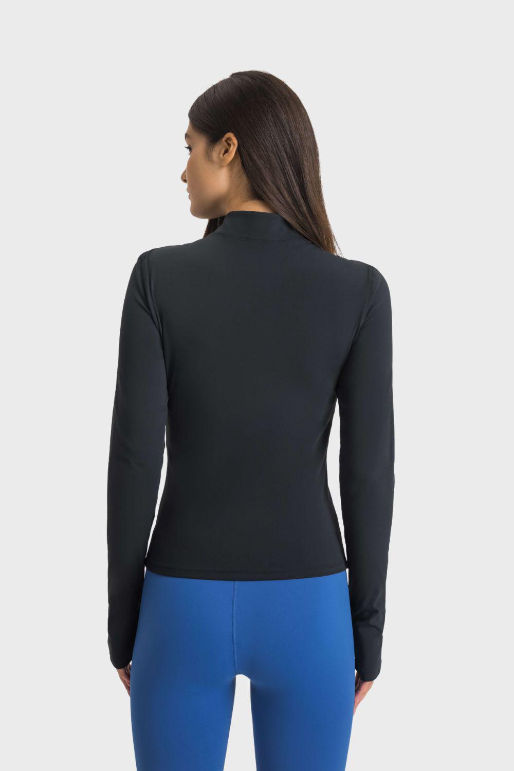 Half Zip Thumbhole Sleeve Sports Top BLUE ZONE PLANET