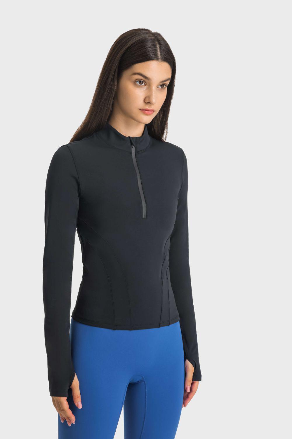 Half Zip Thumbhole Sleeve Sports Top BLUE ZONE PLANET