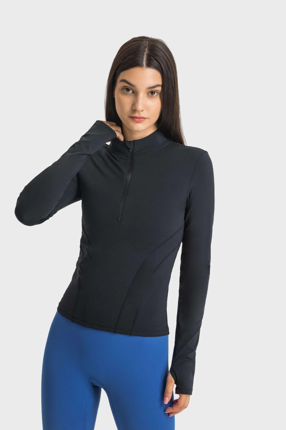 Half Zip Thumbhole Sleeve Sports Top BLUE ZONE PLANET