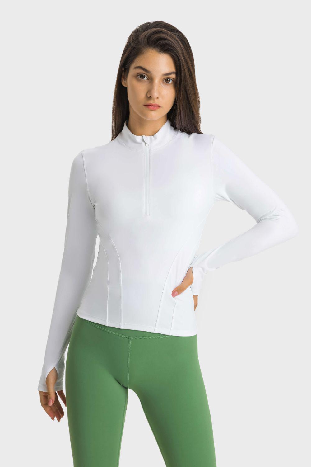 Half Zip Thumbhole Sleeve Sports Top BLUE ZONE PLANET