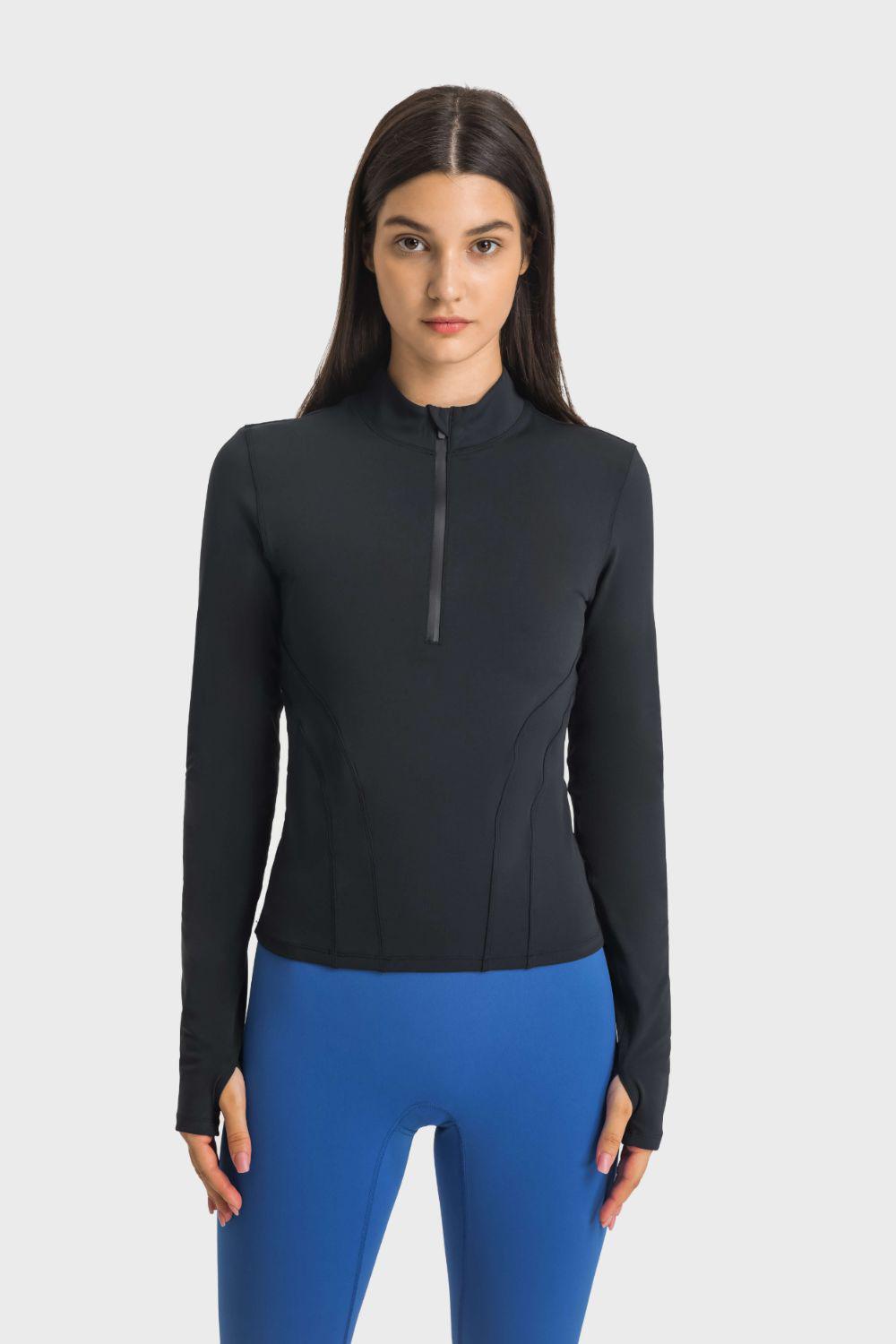 Half Zip Thumbhole Sleeve Sports Top BLUE ZONE PLANET