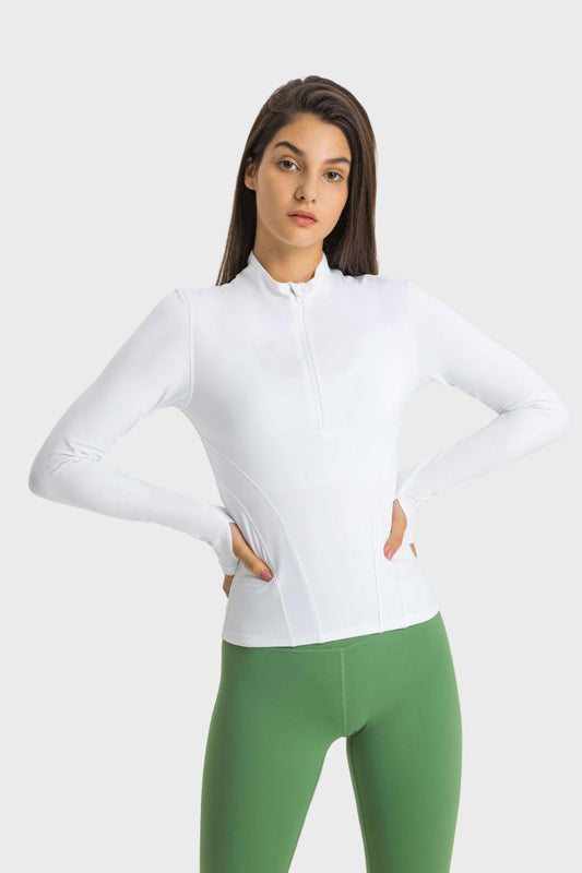 Half Zip Thumbhole Sleeve Sports Top BLUE ZONE PLANET