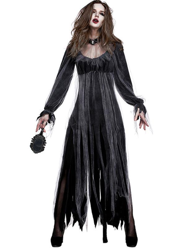 Halloween Party Ghost Bride Zombie Party Costume-TOPS / DRESSES-[Adult]-[Female]-Grey-M-Blue Zone Planet