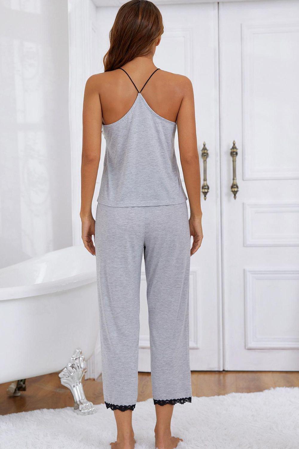 Halter Neck Cami and Lace Trim Pajama Set-TOPS / DRESSES-[Adult]-[Female]-2022 Online Blue Zone Planet