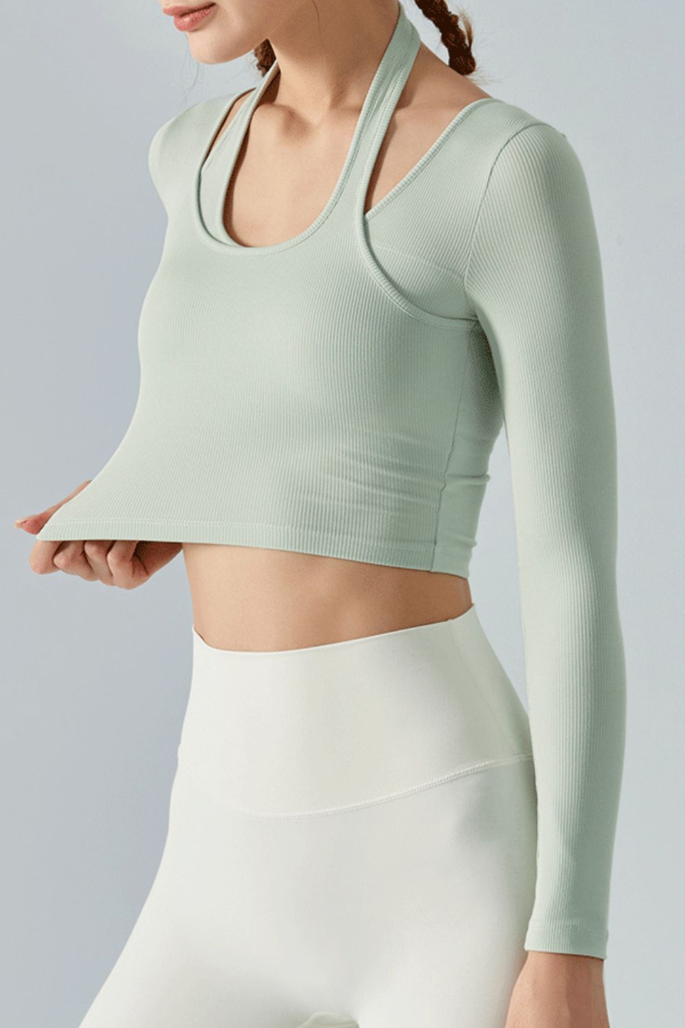 Halter Neck Long Sleeve Cropped Sports Top-TOPS / DRESSES-[Adult]-[Female]-2022 Online Blue Zone Planet