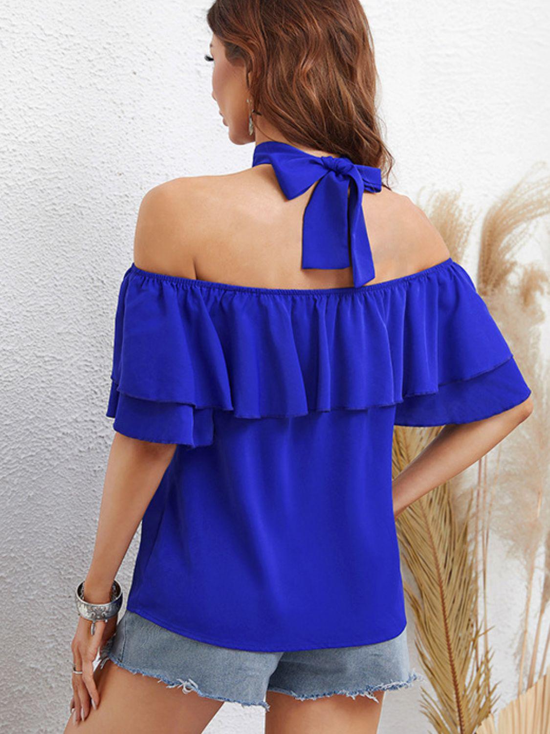 Halter Neck Ruffled Blouse BLUE ZONE PLANET