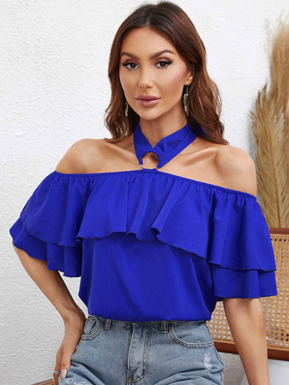 Halter Neck Ruffled Blouse BLUE ZONE PLANET