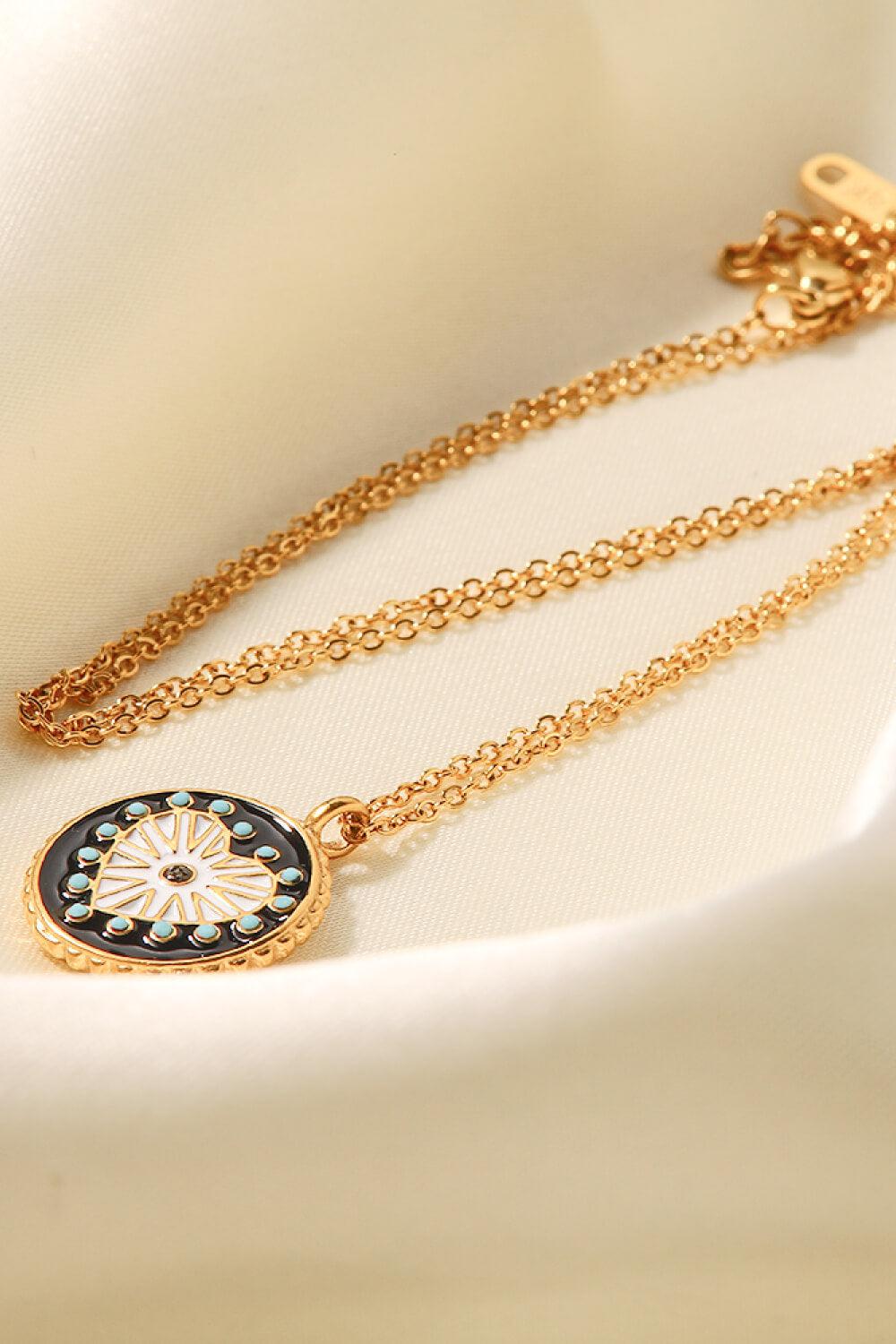 Heart Design Round Pendant Necklace-TOPS / DRESSES-[Adult]-[Female]-Gold/Black-One Size-2022 Online Blue Zone Planet