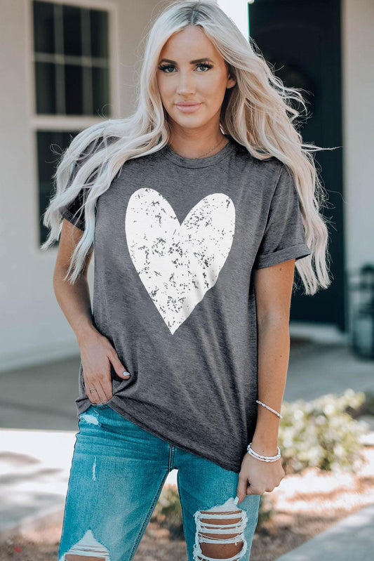 Heart Graphic Cuffed Short Sleeve Tee BLUE ZONE PLANET