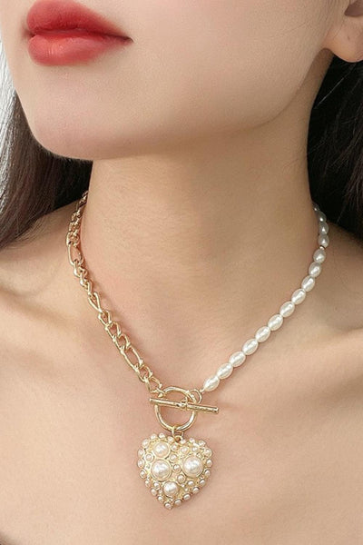 Sun-imperial - half pearl half gold beads chain necklace and bracelet set  with golden heart buckle – Sun-Imperial