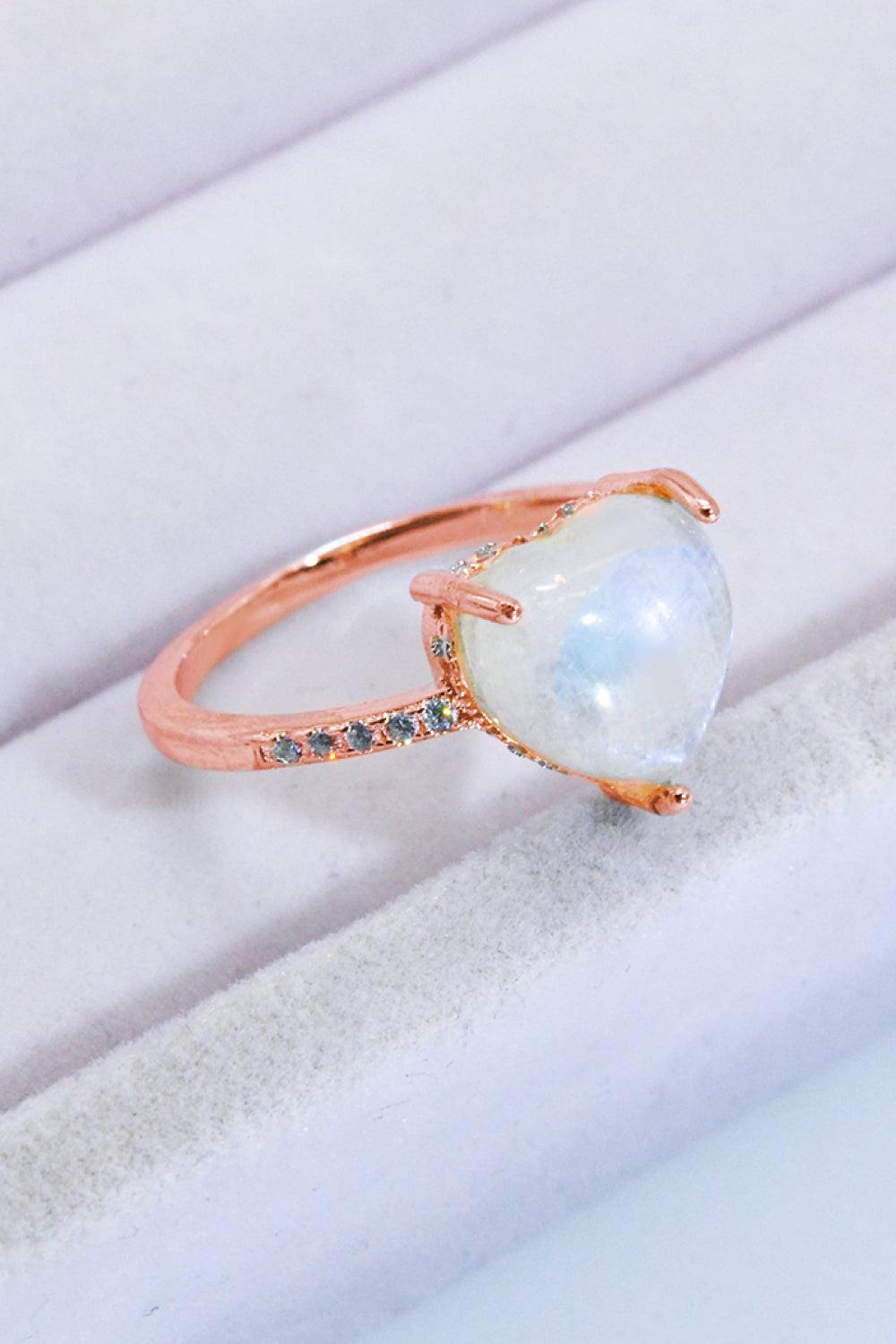 Heart-Shaped Natural Moonstone Ring BLUE ZONE PLANET