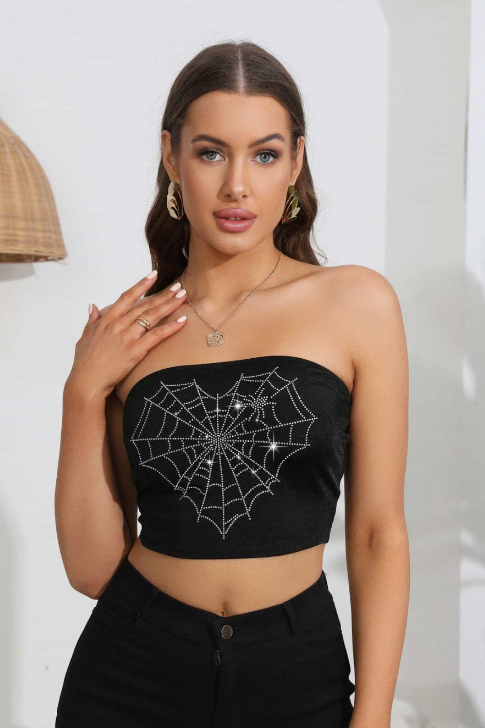 Heart Spider Web Graphic Tube Top BLUE ZONE PLANET