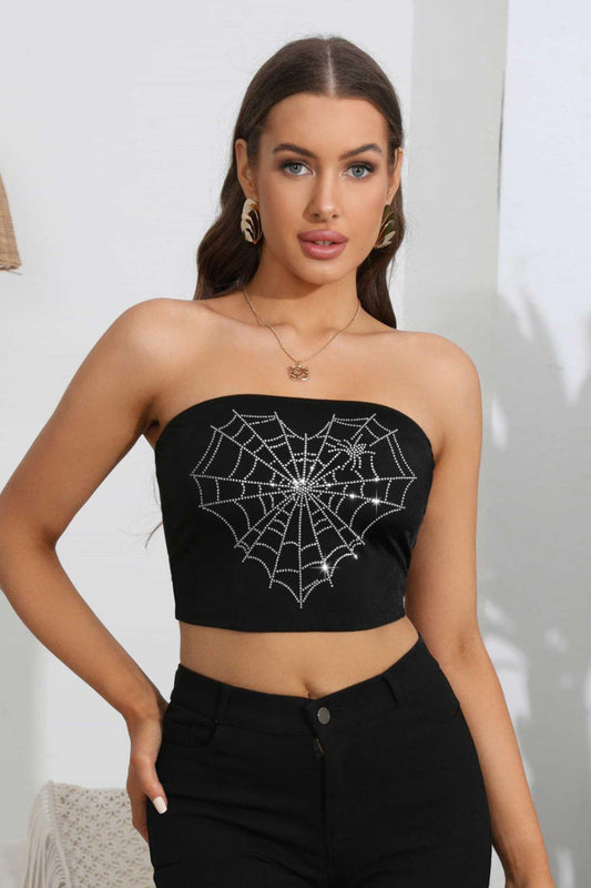 Heart Spider Web Graphic Tube Top BLUE ZONE PLANET