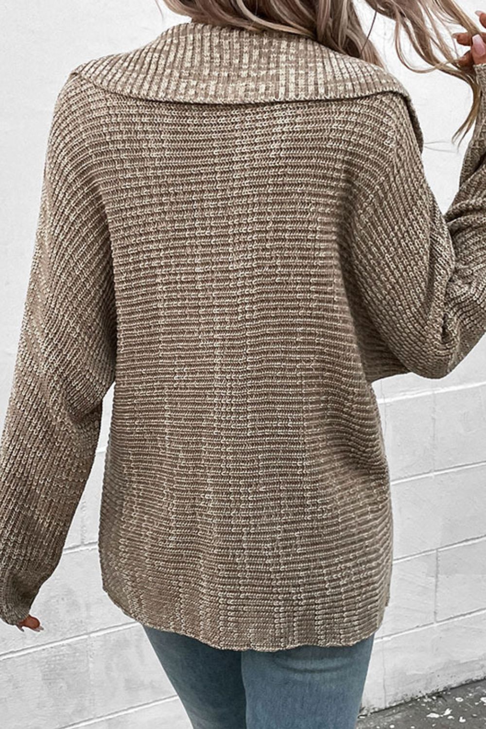 Heathered Horizontal-Ribbing Pullover Sweater BLUE ZONE PLANET