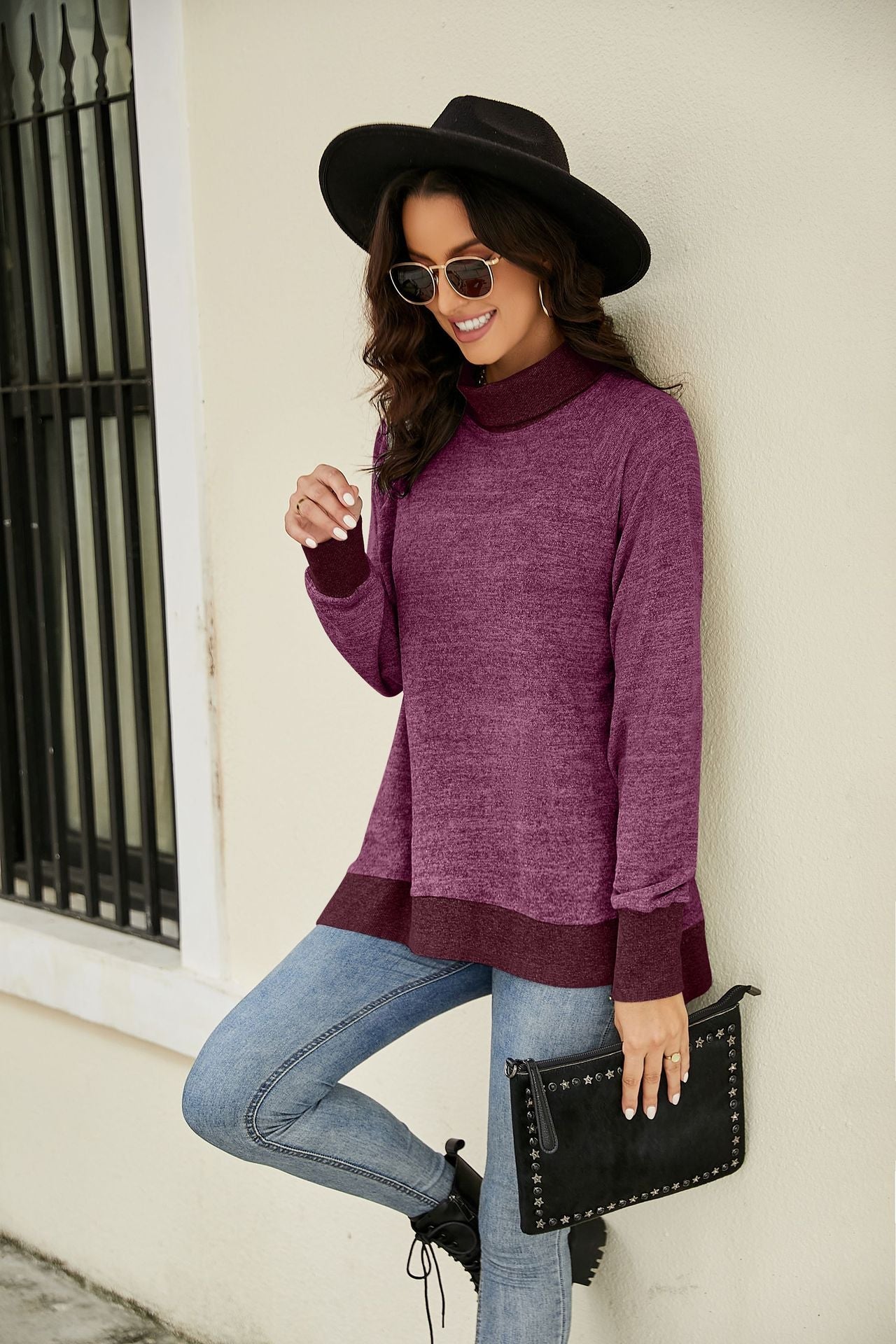 Heathered Slit High-Low Long Sleeve Top-TOPS / DRESSES-[Adult]-[Female]-2022 Online Blue Zone Planet