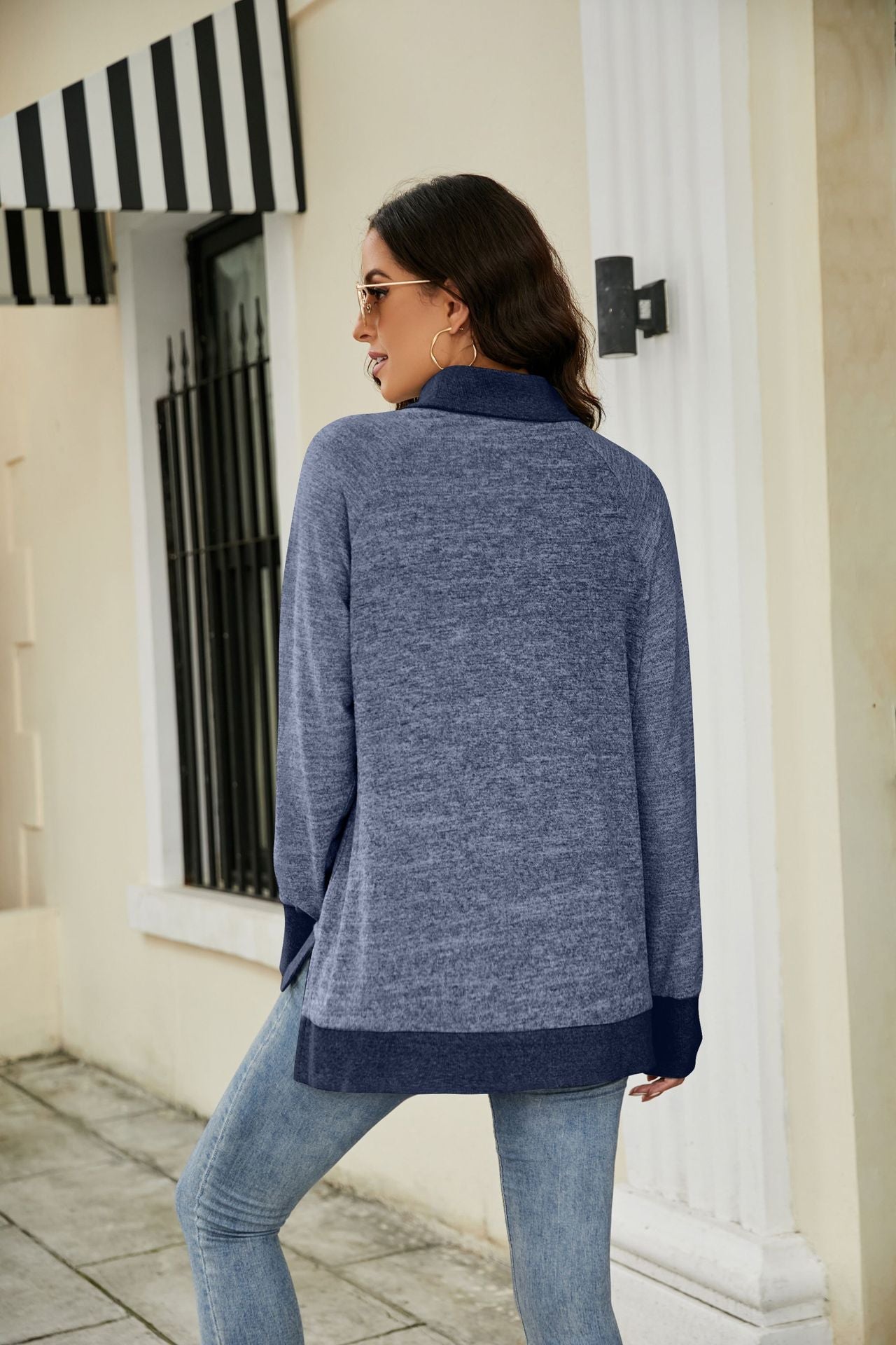 Heathered Slit High-Low Long Sleeve Top BLUE ZONE PLANET