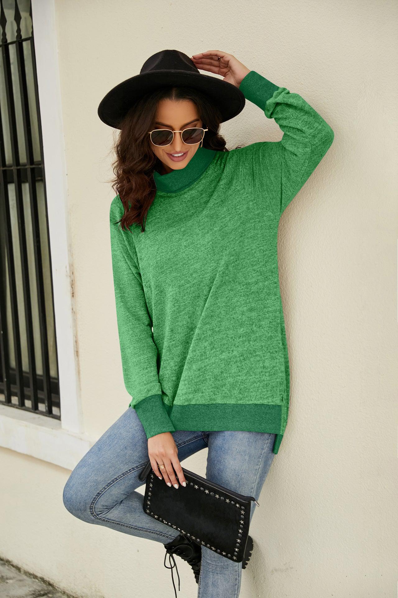 Heathered Slit High-Low Long Sleeve Top-TOPS / DRESSES-[Adult]-[Female]-Apple Green-S-2022 Online Blue Zone Planet