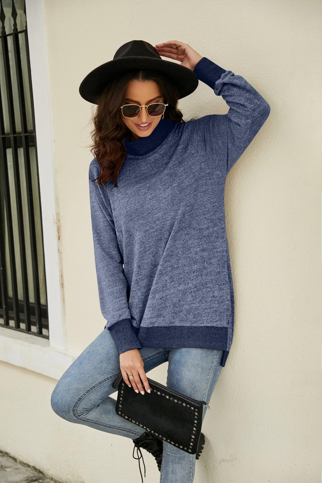 Heathered Slit High-Low Long Sleeve Top BLUE ZONE PLANET