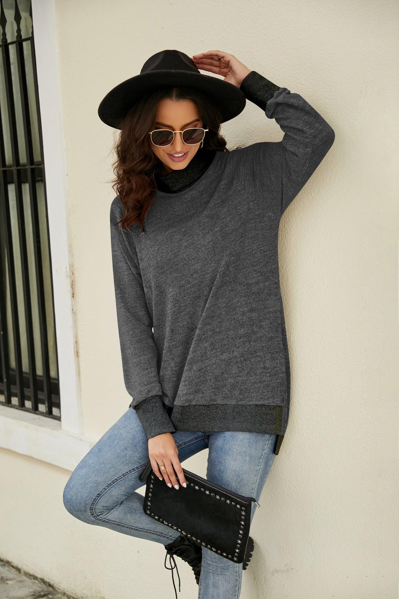 Heathered Slit High-Low Long Sleeve Top BLUE ZONE PLANET