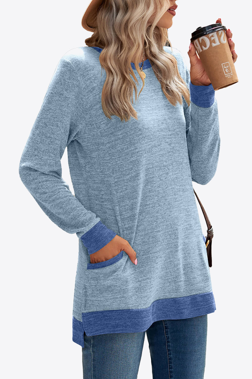 Heathered Slit Top with Pockets-TOPS / DRESSES-[Adult]-[Female]-2022 Online Blue Zone Planet