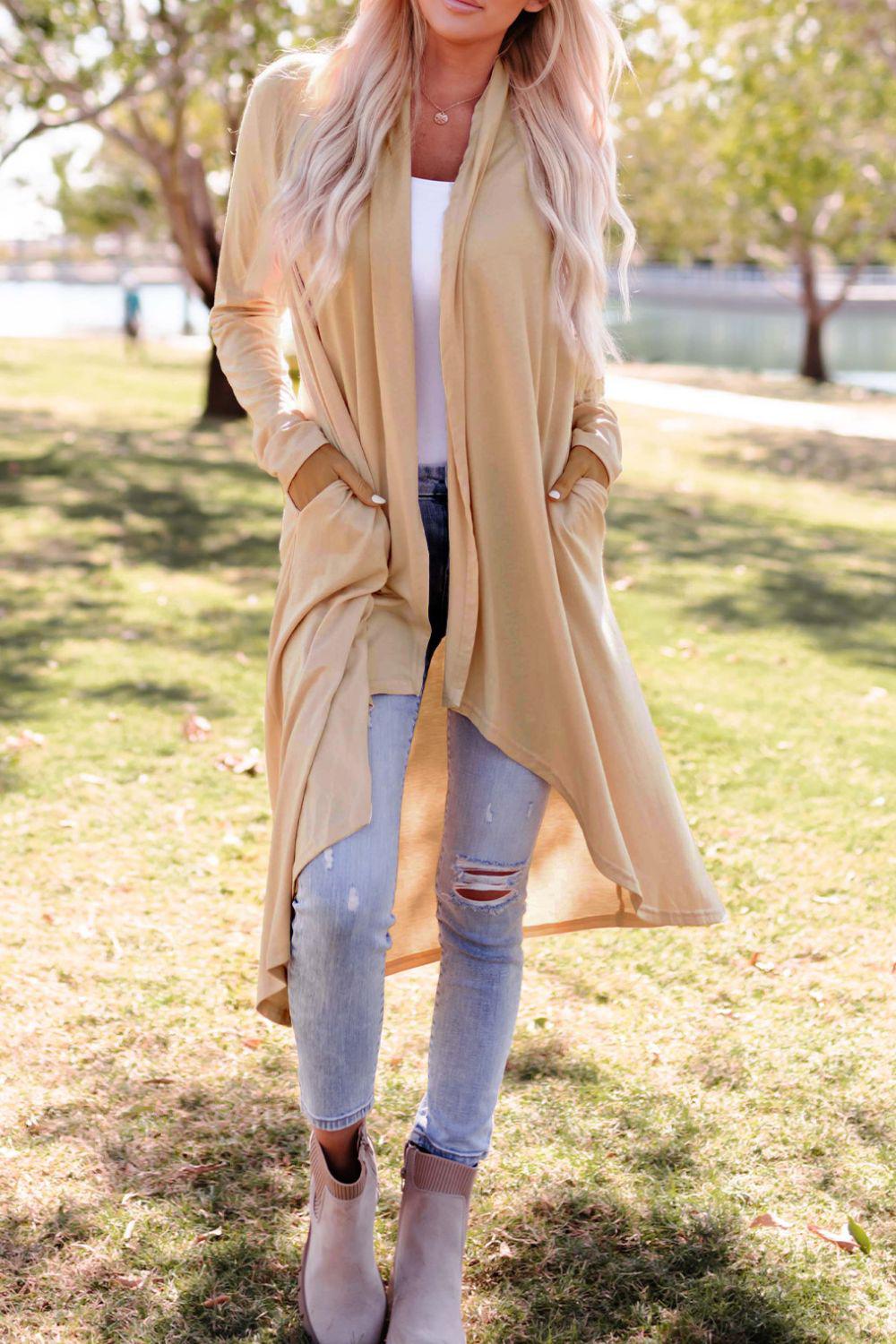 High-Low Open Front Cardigan with Pockets BLUE ZONE PLANET