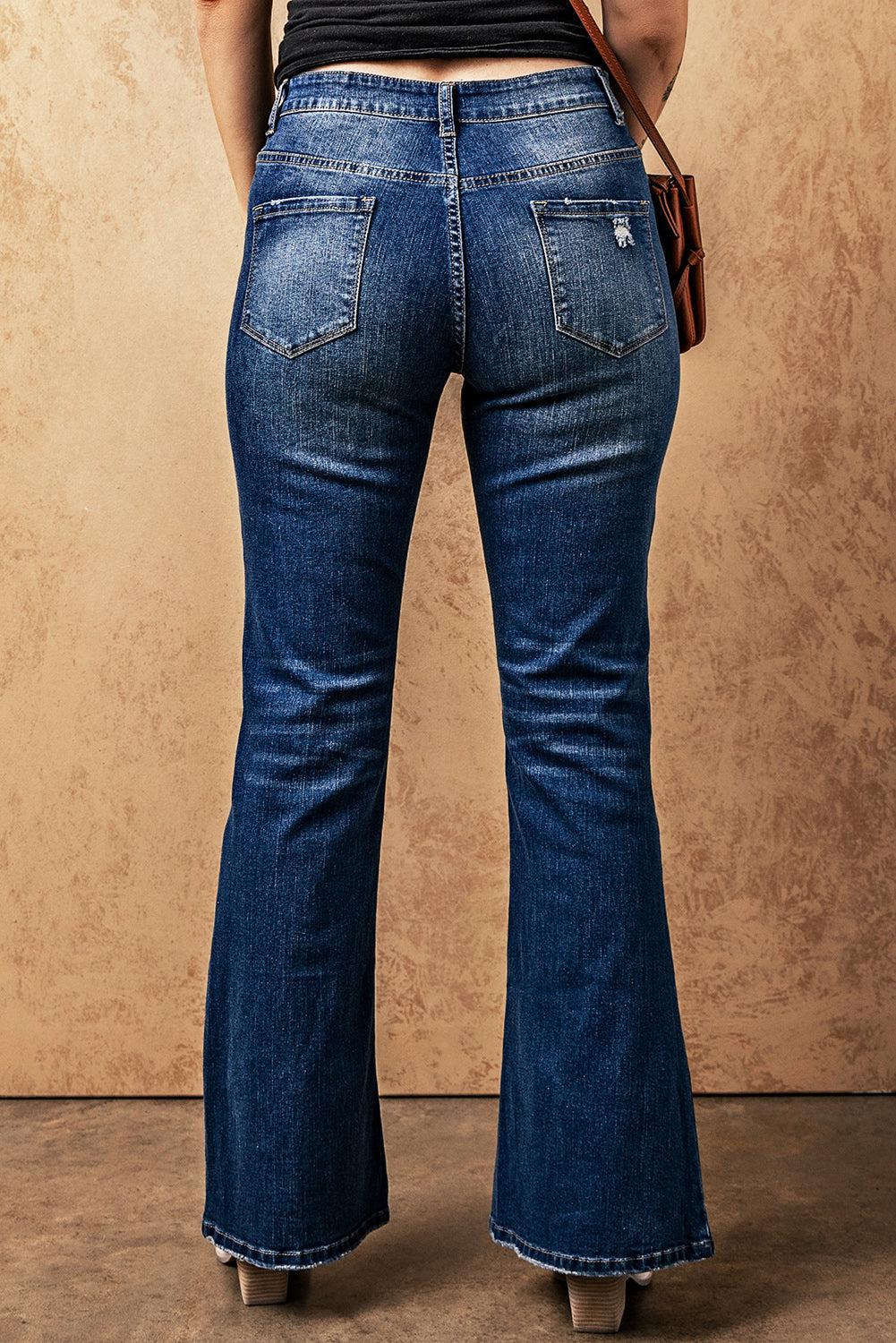 High Rise Flare Jeans with Pockets BLUE ZONE PLANET