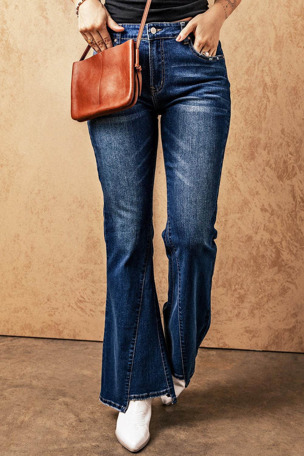 High Rise Flare Jeans with Pockets BLUE ZONE PLANET