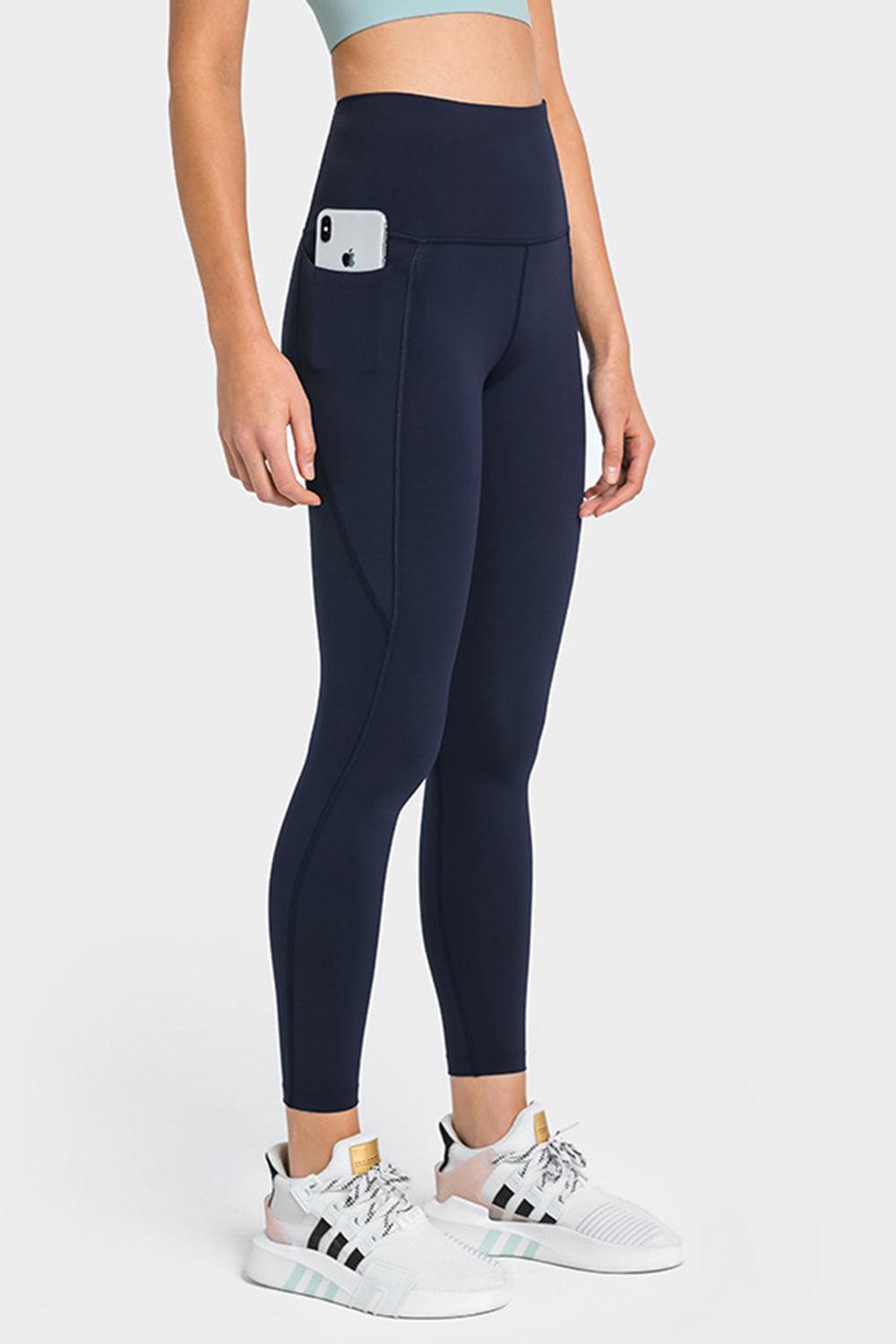 High Waist Ankle-Length Yoga Leggings with Pockets-TOPS / DRESSES-[Adult]-[Female]-Navy-4-Blue Zone Planet