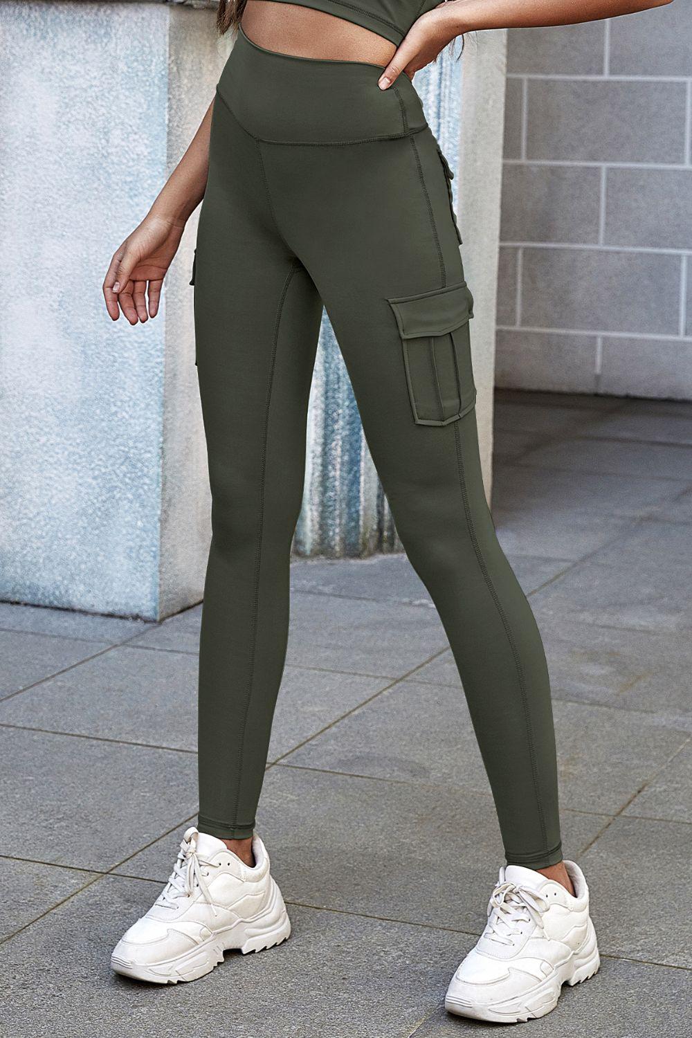 High Waist Leggings with Pockets-TOPS / DRESSES-[Adult]-[Female]-Olive-S-Blue Zone Planet