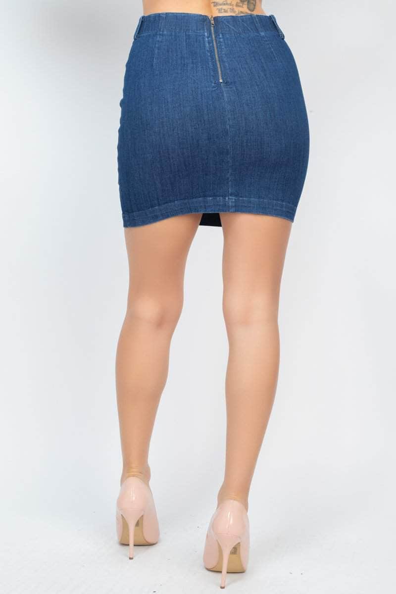 High-rise Belted Chain Denim Skirt Blue Zone Planet