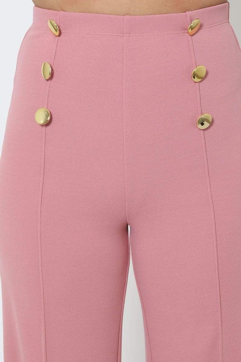 High-waist Crepe Pants With Buttons-BOTTOMS SML-[Adult]-[Female]-Blue Zone Planet