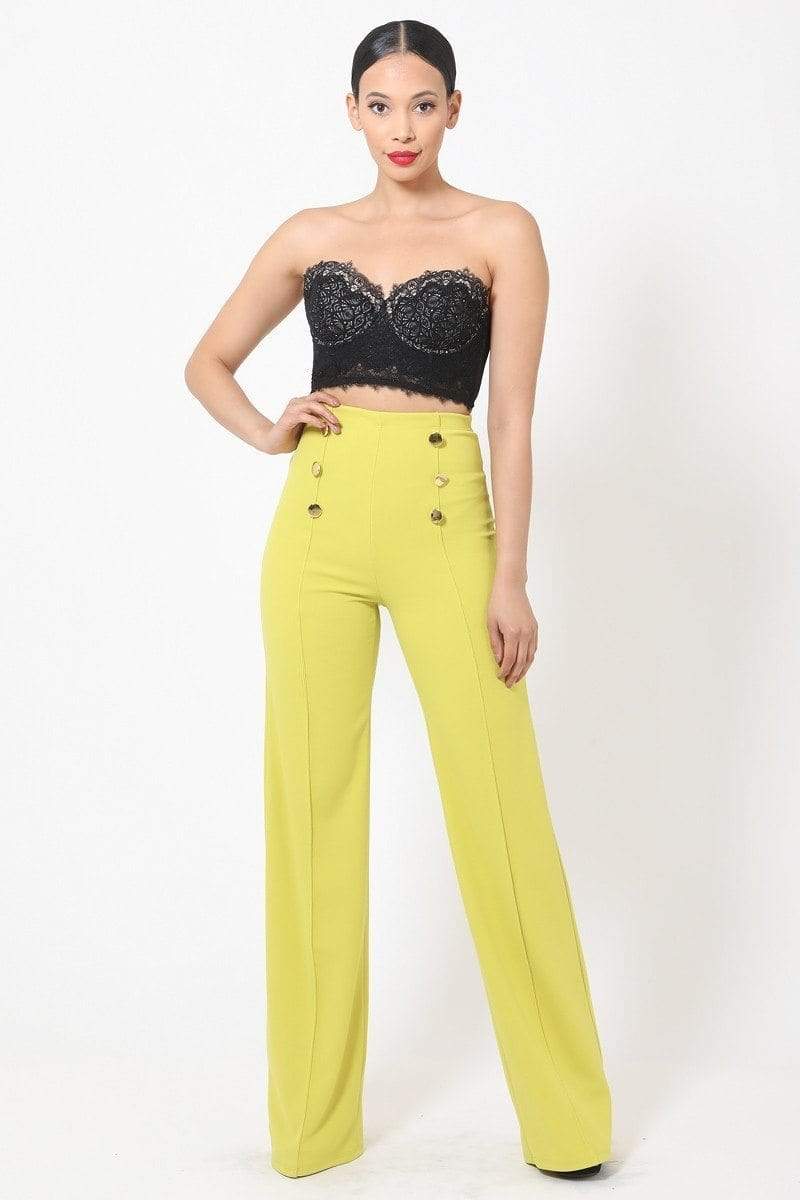 High-waist Crepe Pants With Buttons-BOTTOMS SML-[Adult]-[Female]-Blue Zone Planet