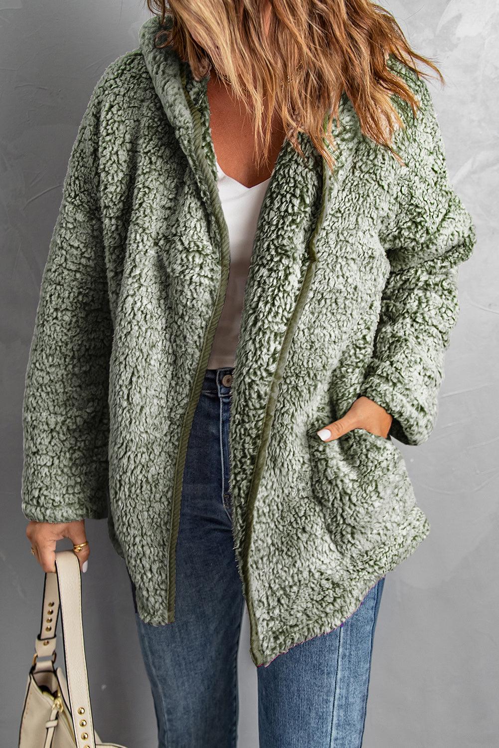 Hooded Teddy Coat-Tops / Dresses-[Adult]-[Female]-Green-XL-2022 Online Blue Zone Planet
