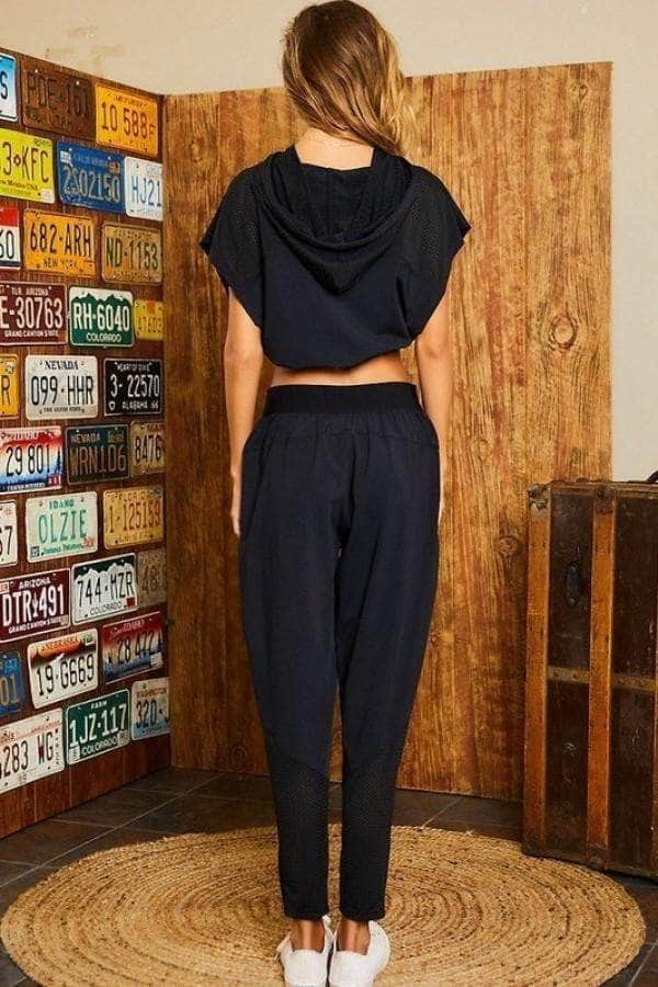 Hoodie Waist Adjustable Contrast Mesh Crop Top Blue Zone Planet