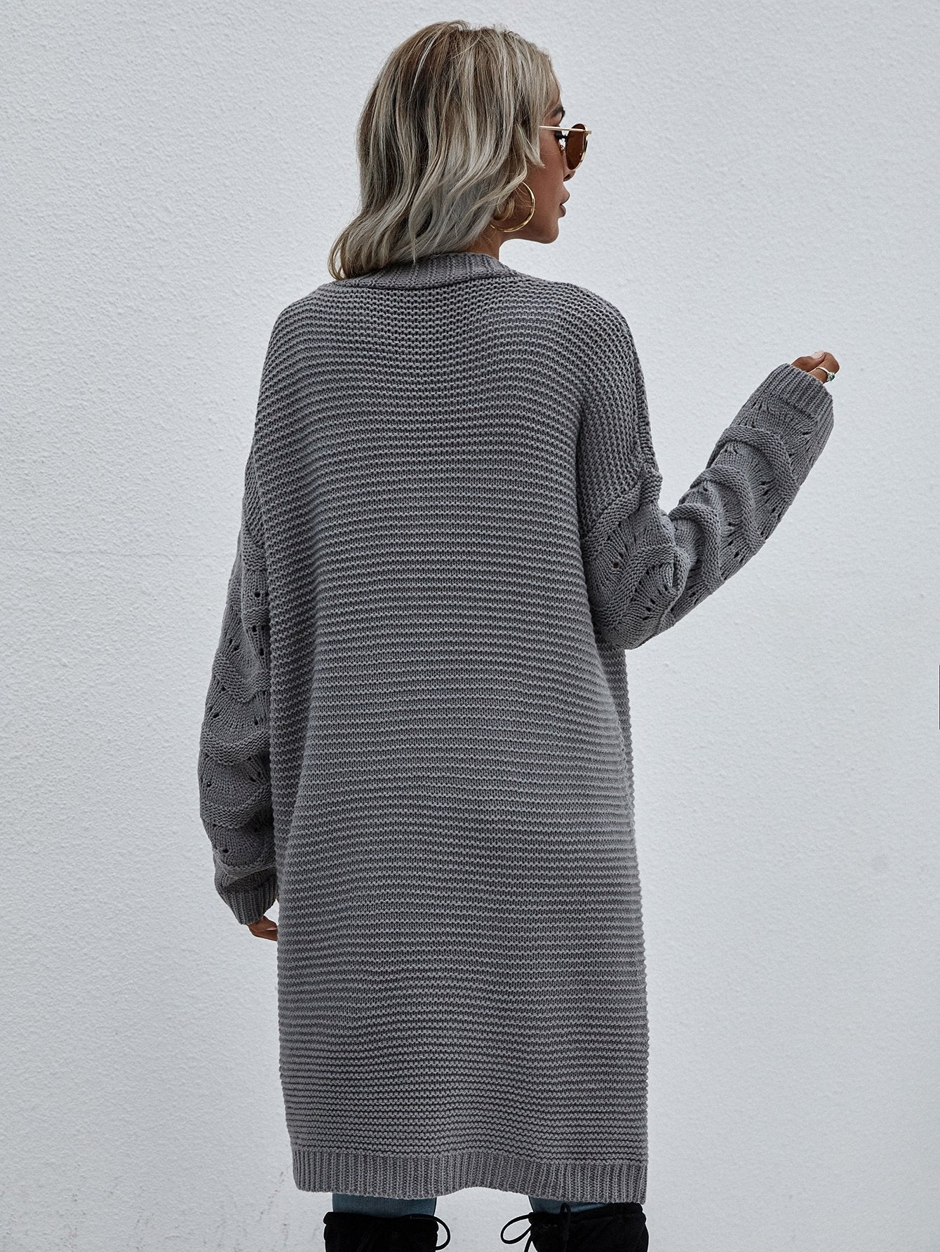 Horizontal Ribbing Open Front Duster Cardigan-TOPS / DRESSES-[Adult]-[Female]-Blue Zone Planet