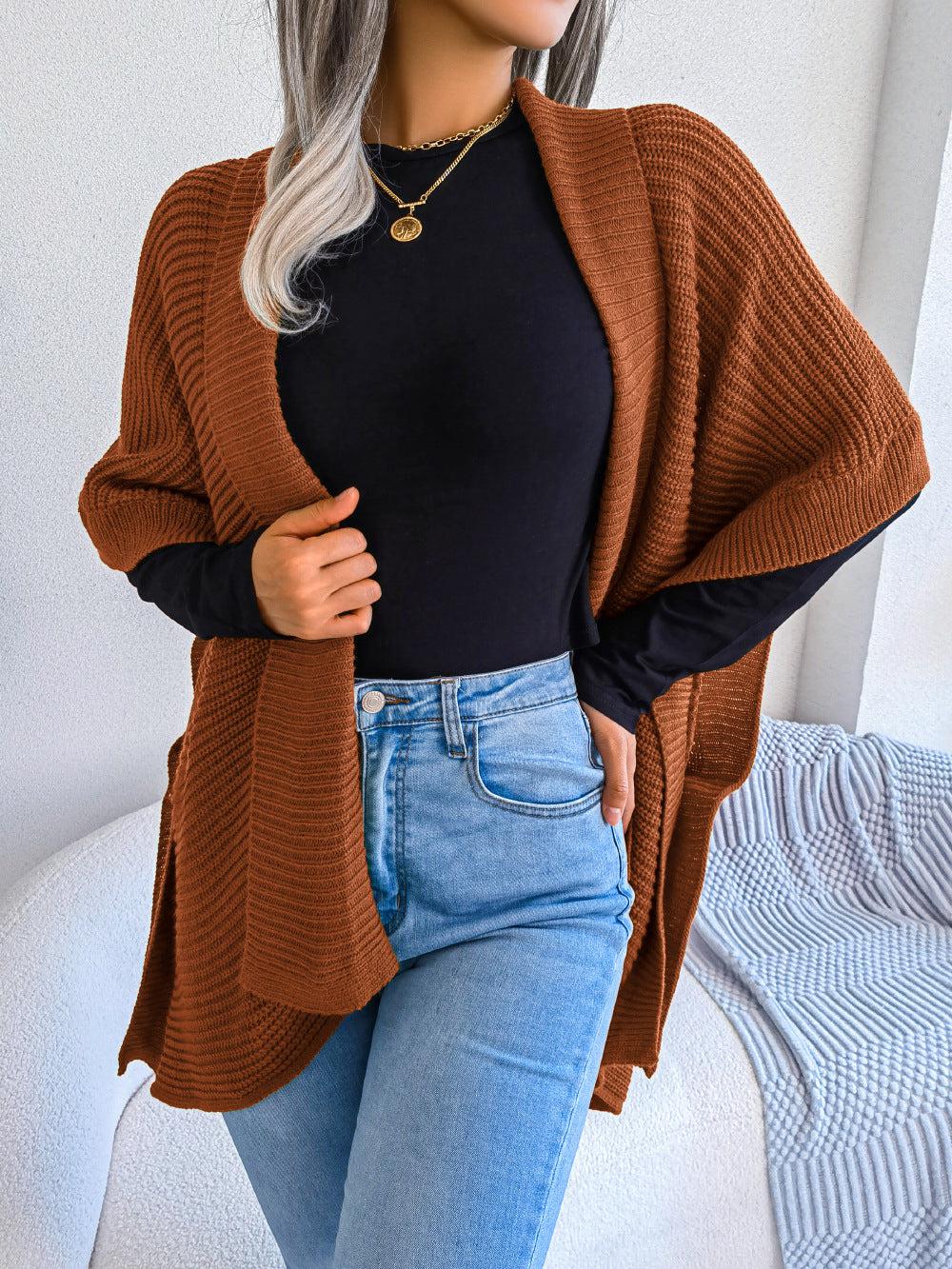 Horizontal Ribbing Open Front Slit Cardigan BLUE ZONE PLANET