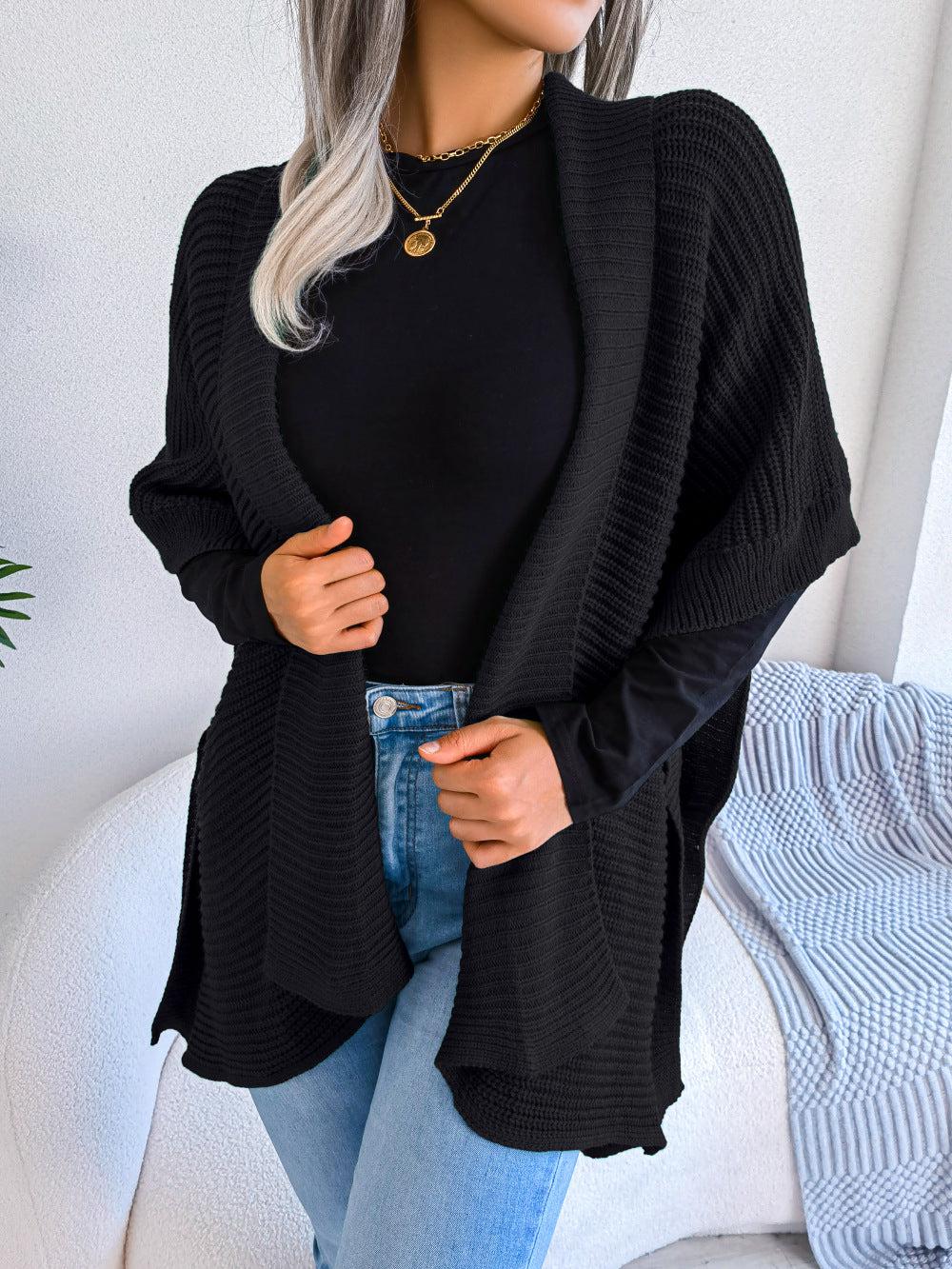 Horizontal Ribbing Open Front Slit Cardigan BLUE ZONE PLANET