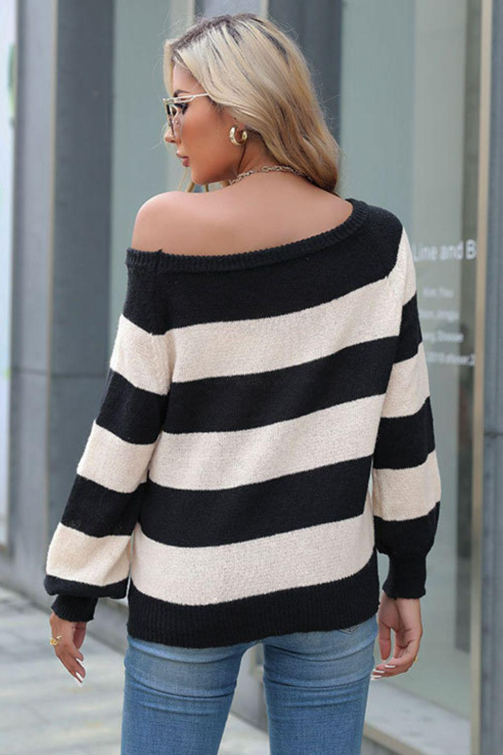 Horizontal Stripe Raglan Sleeve Sweater-TOPS / DRESSES-[Adult]-[Female]-Blue Zone Planet