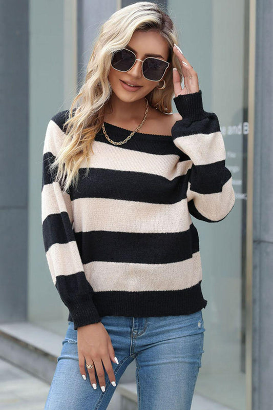 Horizontal Stripe Raglan Sleeve Sweater-TOPS / DRESSES-[Adult]-[Female]-Stripe-S-Blue Zone Planet