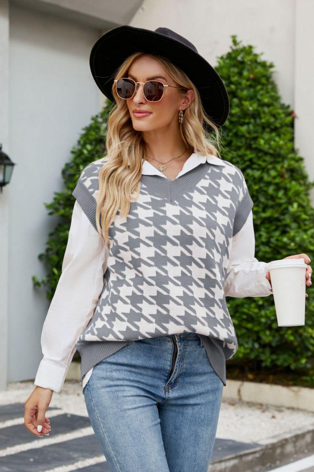 Houndstooth Sweater Vest BLUE ZONE PLANET