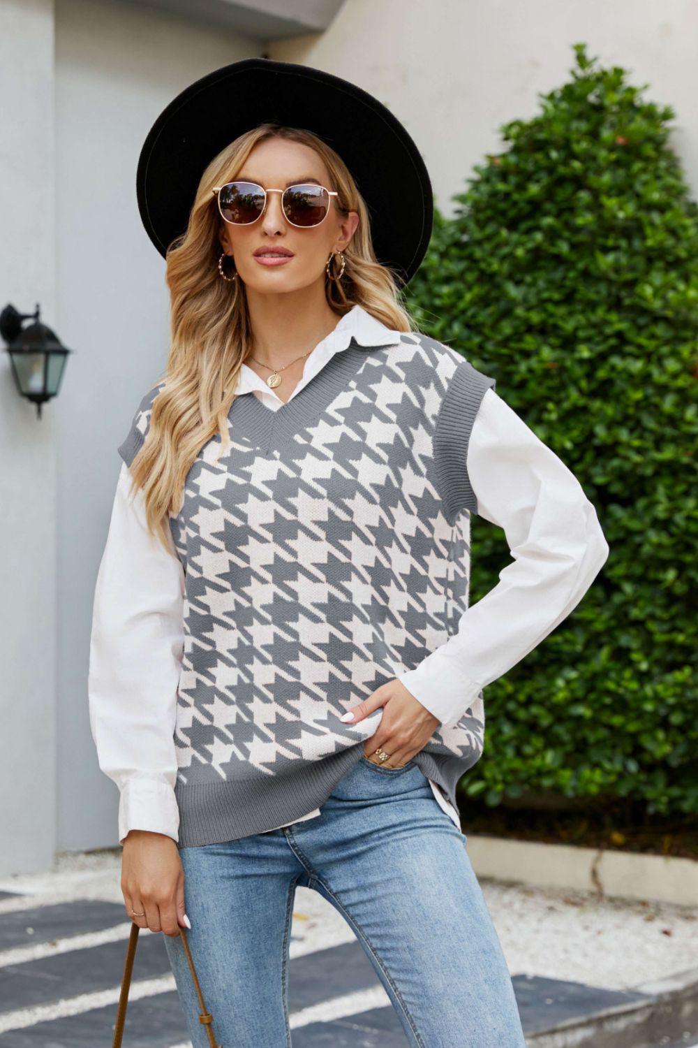 Houndstooth Sweater Vest BLUE ZONE PLANET