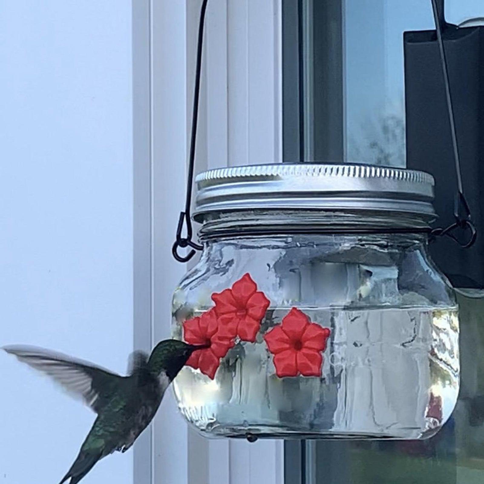 Hummingbird Hanging Feeder Jar with Flower Mechanism BLUE ZONE PLANET