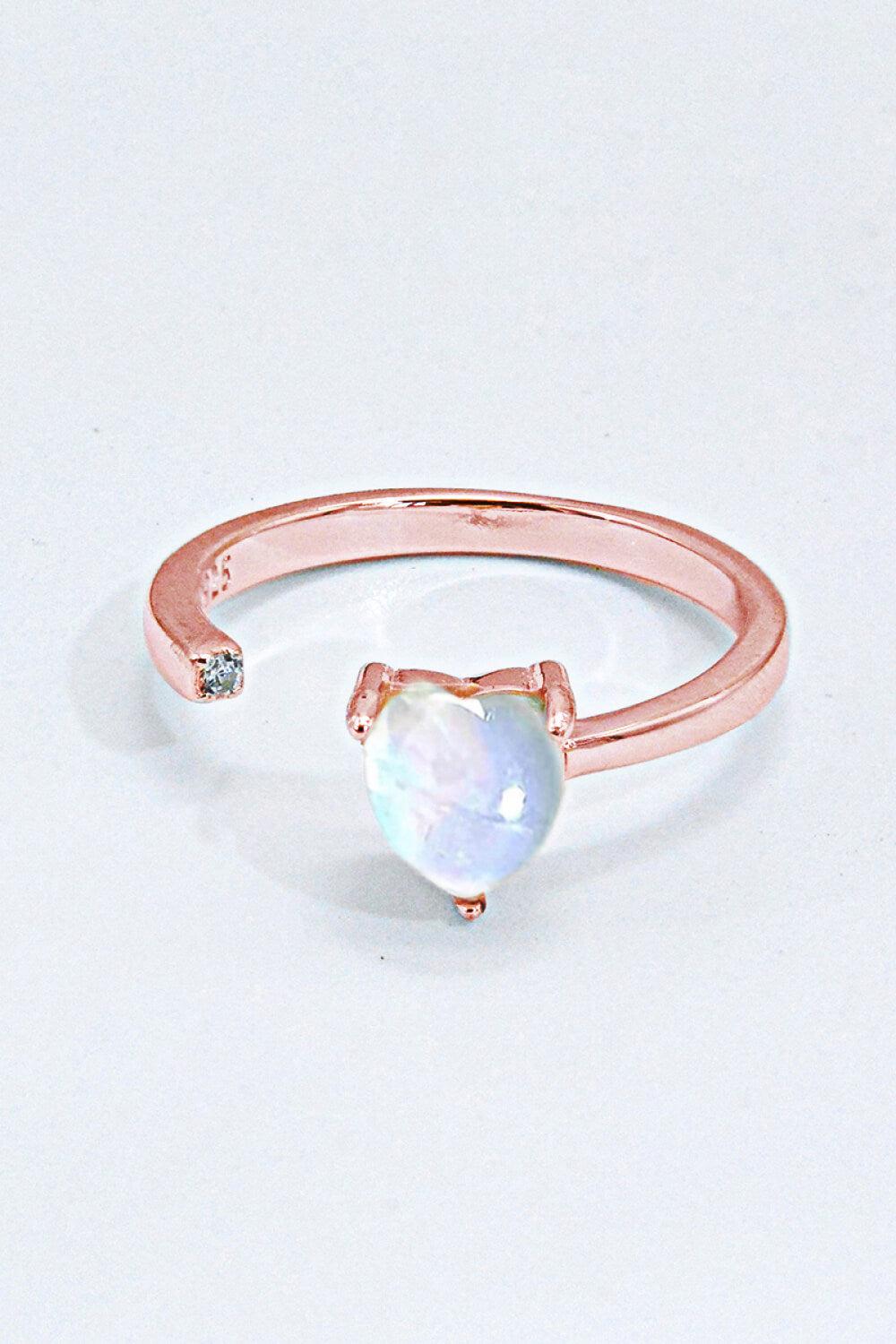 Inlaid Moonstone Heart Adjustable Open Ring BLUE ZONE PLANET