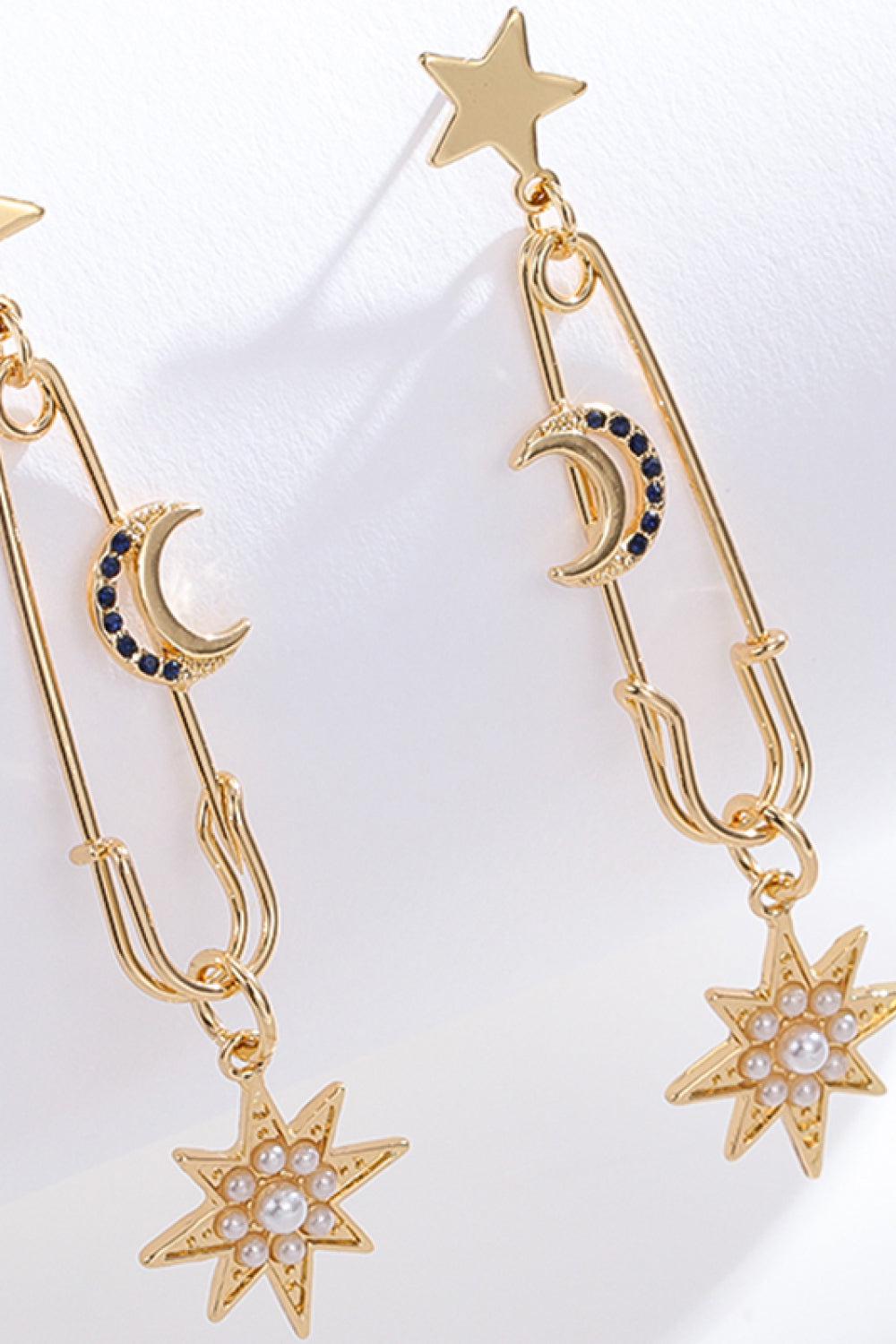 Inlaid Pearl Star and Moon Drop Earrings BLUE ZONE PLANET