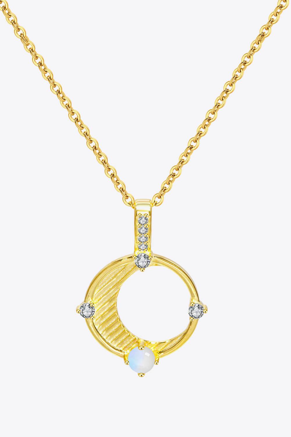 Inlaid Zircon and Natural Moonstone Pendant Necklace-TOPS / DRESSES-[Adult]-[Female]-Gold-One Size-2022 Online Blue Zone Planet