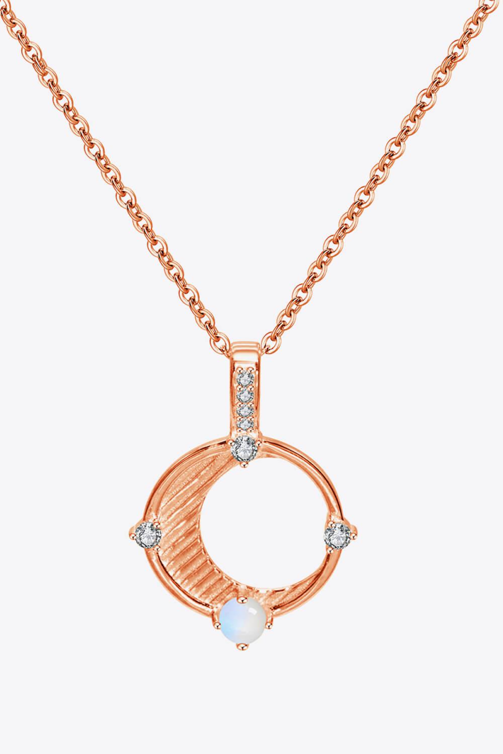 Inlaid Zircon and Natural Moonstone Pendant Necklace-TOPS / DRESSES-[Adult]-[Female]-Rose Gold-One Size-2022 Online Blue Zone Planet